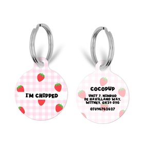 Personalised Text ID Tag - Strawberry Picnic Pup