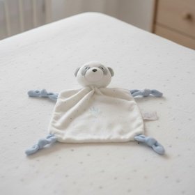 Personalised Baby Comforter with Rattle Blue & White Panda