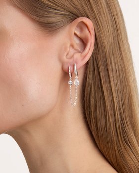 Double Chain Hoop Earrings in Silver
