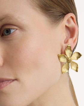 Waterproof Textured Flower Statement Earrings in Gold