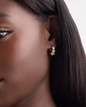 Triple Stone Huggies in Gold