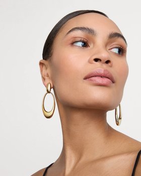 Large Oval Drop Stud Earrings in Gold