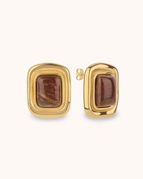 Brown Statement Studs in Gold