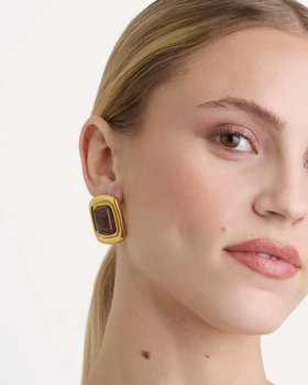 Brown Statement Studs in Gold