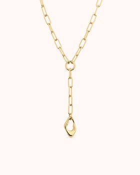 Chunky Chain Molten Pendant Lariat Necklace in Gold