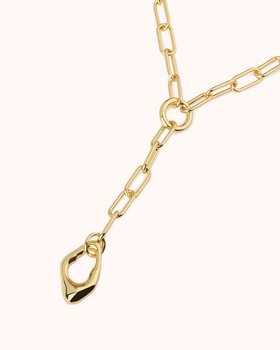 Chunky Chain Molten Pendant Lariat Necklace in Gold