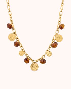 Semi-Precious Chunky Beaded Necklace in Gold