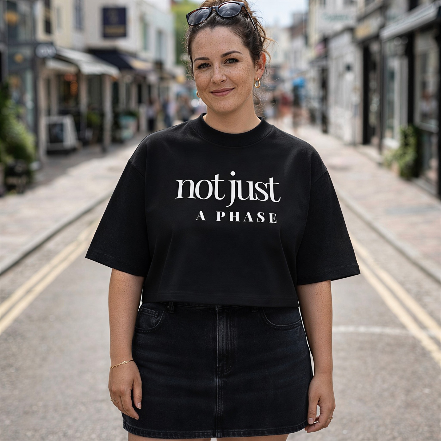 Not Just A Phase Cropped Black Tee by ChaLuMu