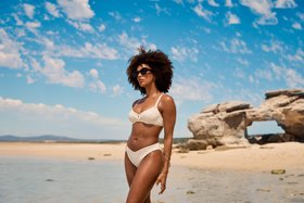 Riad textured balconette bikini top - Ecru and Riad textured brief bikini bottoms - Ecru