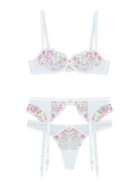 Zina Embroidered Balconette Bra £45.00   Sizes 32B 38G Zina Thong £18.00 Sizes 6 18 And Zina Suspender £30.00   Sizes 6 18 In White Mix