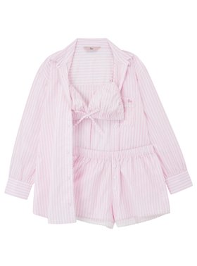 3 piece striped cotton short pyjama set - Pink Mix
