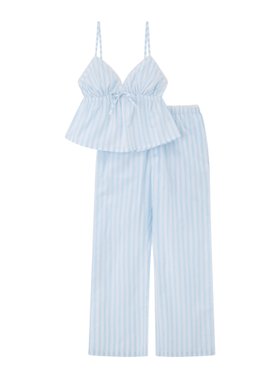 Striped cotton long pyjama set - Blue Mix