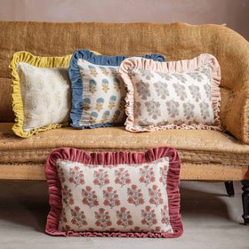 Small Rectangular Velvet Frill Block Printed Cushions