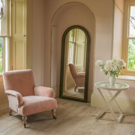Olive Velvet Tall Arched Wall Mirror