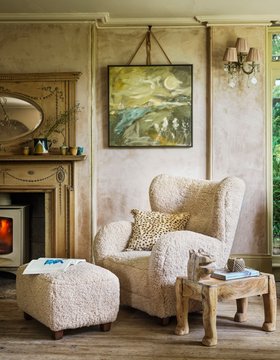 Shearling Wing Chair & Stool