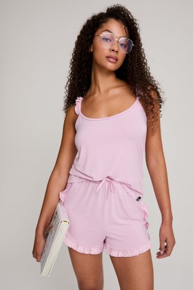 Bamboo Frill Cami Short Pyjama Set in Blush