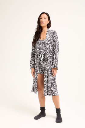 Bamboo Kimono Robe in Luxe Leopard