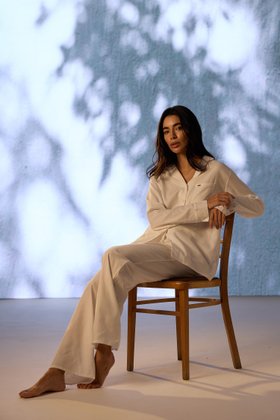 Cotton Modal Long Pyjama Set in White