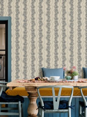 Esselle Home x Kate Hewitt @our_bears_home - Fern Wave Blue & Beige Wallpaper