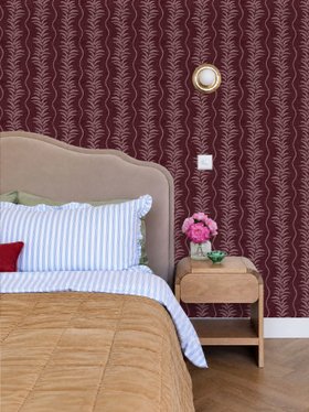 Esselle Home x Kate Hewitt @our_bears_home - Fern Wave Burgundy Wallpaper