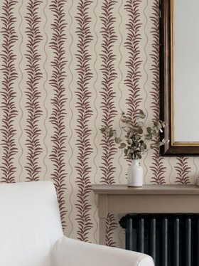 Esselle Home x Kate Hewitt @our_bears_home - Fern Wave Burgundy & Beige Wallpaper