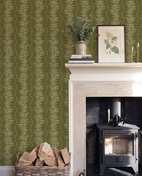 Esselle Home x Kate Hewitt @our_bears_home - Fern Wave Olive Green Wallpaper
