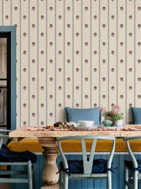 Esselle Home x Kate Hewitt @our_bears_home - Thistle Trail Stripe Blue & Burgundy Wallpaper