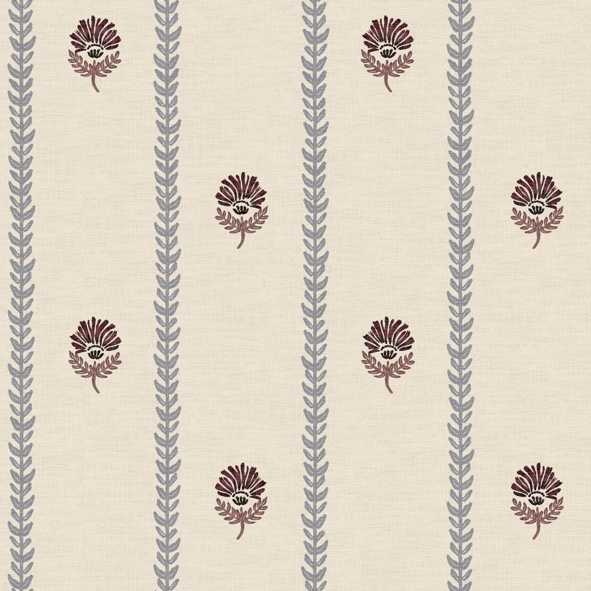 Thistle Trail Stripe Blue & Burgundy Wallpaper