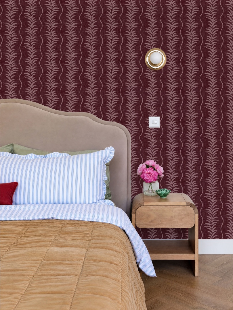 Fern Wave Burgundy Wallpaper