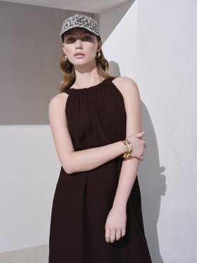 Tie Back Sleeveless Linen Dress + Leopard Print Cap