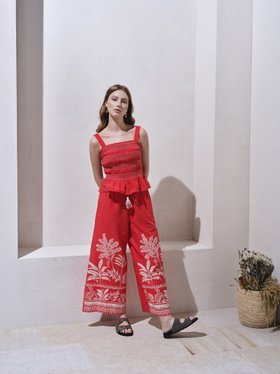 Ruched Cami + Palm Print Trousers