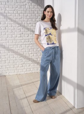 Foil T-Shirt & Denim Wide Leg Trousers
