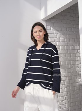 Striped Hoodie & Twill Wide Leg Trousers