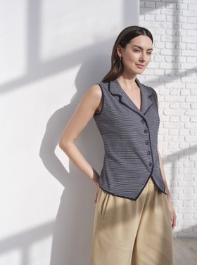 Striped Waistcoat & Twill Wide Leg Trousers