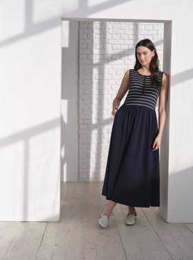 Striped Midi Dress With Pockets