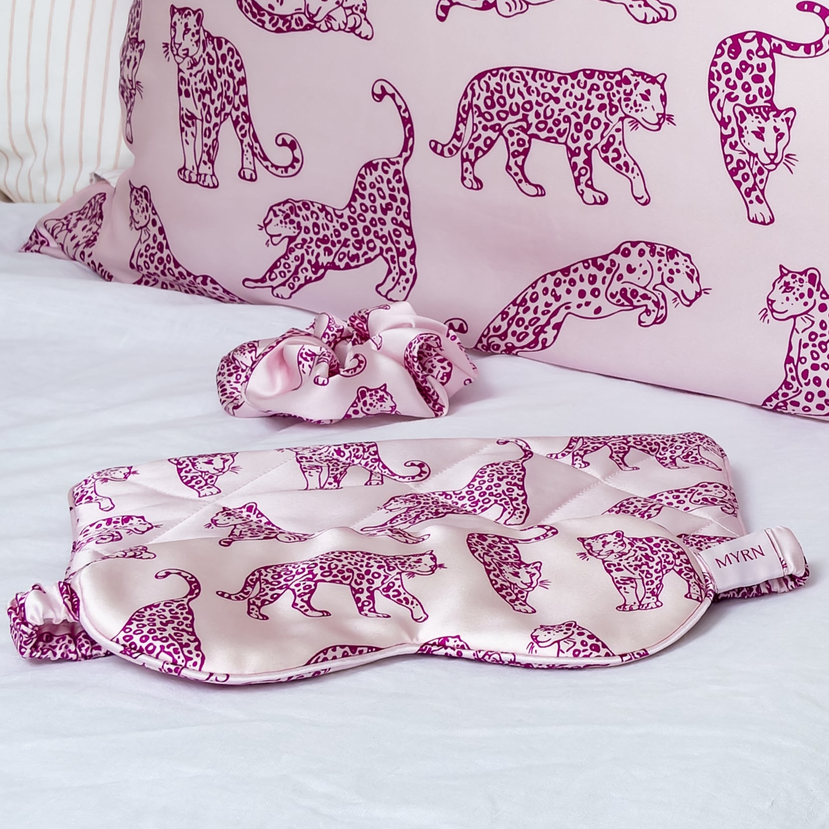 Pink Leopard MYRN Silk 4 Piece  Sleep Set