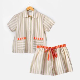 Pink/Green Stripe Cotton Short Pyjama Set