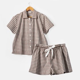 Chocolate Gingham Cotton Short Pyjama Set