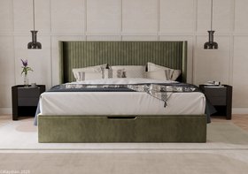 Hartley Olive Green Fabric Winged Ottoman Storage Bed
