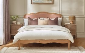 Evelyn Pink Fabric and Wooden Bed