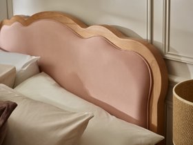 Evelyn Pink Fabric and Wooden Bed