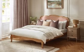Evelyn Pink Fabric and Wooden Bed