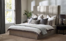 Miley Taupe Tall Fabric Ottoman Storage Bed