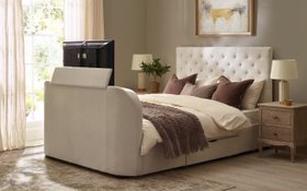 Kira Stone White Fabric 2 Drawer Storage TV Bed