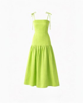 Image of Mystic Moods  Lime Green Cotton Maxi Dress  Gathered Skirt for  Press & PR