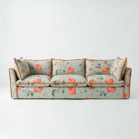 Coco 4 seater sofa with Contrast Piped Knife Edge cushion in Wildwood Duck Egg - Hand Made in USA
