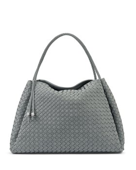Nova Hand Woven Suedette Large Shoulder Bag in Fossil Grey