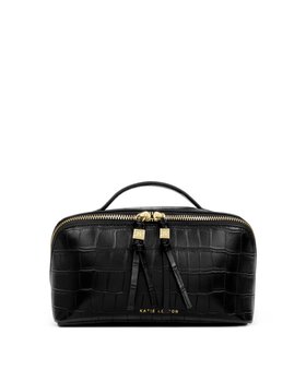 Soho Medium Zip Makeup and Wash Bag in Black Croc
