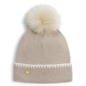 Whipstitch Pom Pom Knitted Hat Taupe