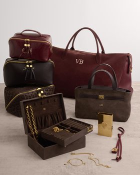 Ascot Suedette Weekend Travel Bag & Pouch Set in Cherry Red